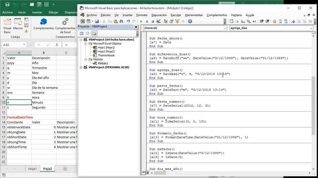 64 excel vba 2019: funciones de fecha y hora смотреть онлайн