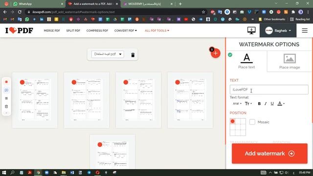 إضافة علامة مائية على ملف pdf في موقع تحرير الملفات ilovepdf.com смотреть онлайн