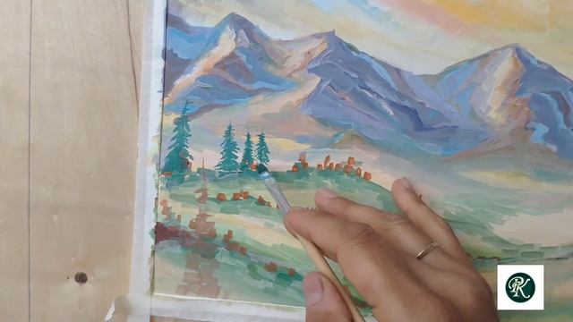 Как нарисовать горы. Рисуем горный пейзаж. Видео урок для начинающих. смотреть онлайн