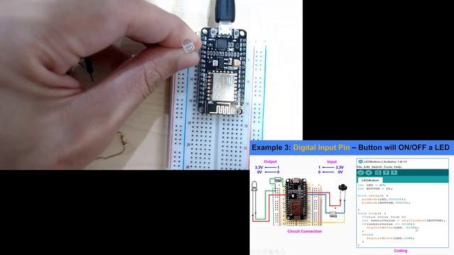 ESP8266 for Beginners : Example 3: Digital Input Pin - Button ON/OFF a LED смотреть онлайн