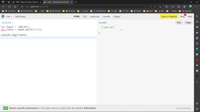beecrowd 1002 - Area of a Circle: Solution and Explanation in JavaScript смотреть онлайн