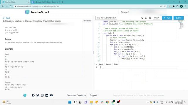 Newton school assignment | 2D Array questions | Boundary Traversal of Matrix in Java смотреть онлайн