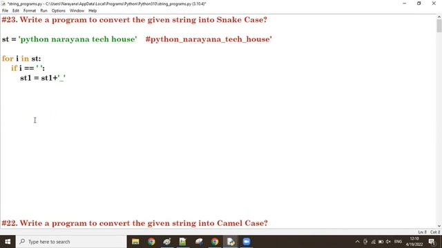 #23: Python String: Convert String into Snake Case || Mr. Narayana || NTH || 9010607010 смотреть онлайн