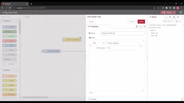 Change JSON Field in Payload | Node-RED смотреть онлайн