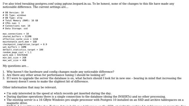 Databases: postgres performance tuning - what to try next? смотреть онлайн
