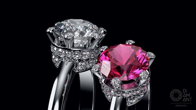 Diamond and pink sapphires set in 4K. Jewelry rendering. смотреть онлайн