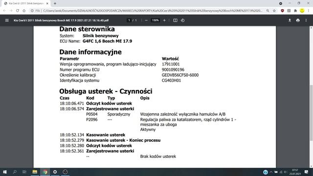 Błąd P2096 uszkodzony katalizator, sondy lambda: Kia Ceed 1.6. Diagnostyka komputerowa. смотреть онлайн