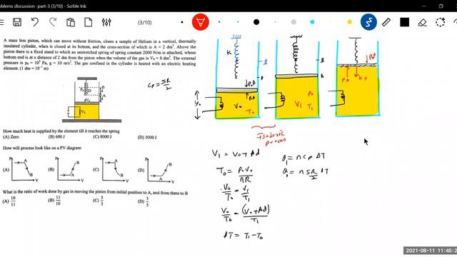 34) JEE Adv | work done by a spring force and gas on a movable massless piston in vertical cylinde смотреть онлайн