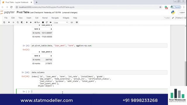 Pivot Table in Python | Stat Modeller | Python Tutorial | Data Science смотреть онлайн
