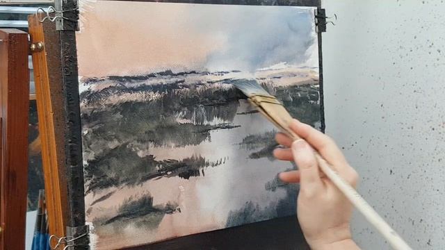 How to paint marshes in watercolour using the large Ron Ranson hake brush смотреть онлайн