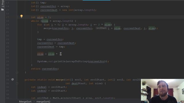 Java. Сортировка слиянием. смотреть онлайн