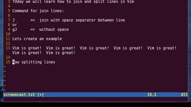 Vim Tutorial - Join and Split Lines смотреть онлайн