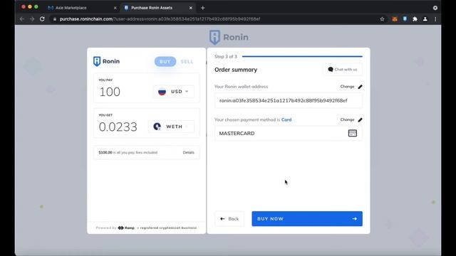 Axie Infiniti. Пополнение кошелька Ронин напрямую с карты. Авторизация, как ее пройти.