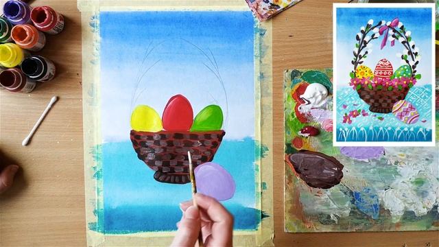 Пасхальная корзина. (Урок рисования) #рисование #живопись #корзина смотреть онлайн