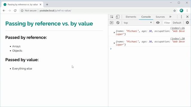 Passing by reference vs. by value - JavaScript Tutorial смотреть онлайн
