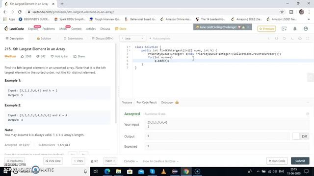 k largest element in an array | Leetcode 215 | Java | Hindi смотреть онлайн