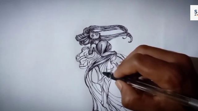 how to draw a beautiful girl | fantasy girl drawing | black pen drawings | смотреть онлайн