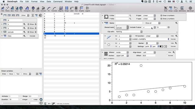 Linear Regression in DataGraph: Removing Points and Outliers смотреть онлайн