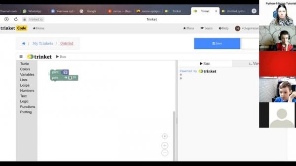 Питон. Урок 1. Знакомство с Trinket. Первый сркипт.