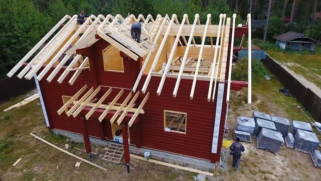 Строительство дома из клееного бруса по проекту Velesa "СЛЕЙН" смотреть онлайн