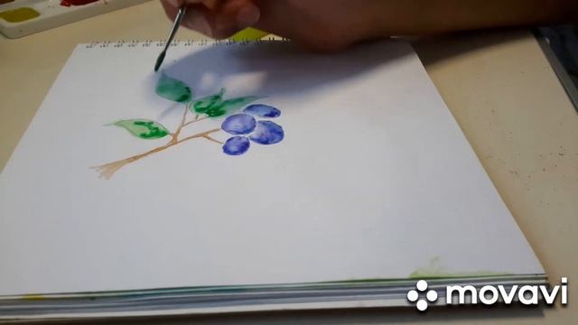 РИСУЕМ ВЕТОЧКУ ЧЕРНИКИ ПРОСТО акварелью. смотреть онлайн