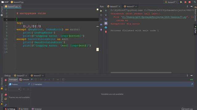 OOP 37 Инструкция raise Возбуждение / Вызов исключений в Python. Raising Exceptions Python смотреть онлайн