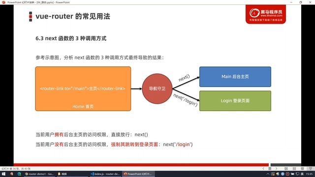 【黑马程序员】前端Vue2+Vue3全套教程-Vue2-Day7-17-导航守卫-next函数的三种调用方式 смотреть онлайн