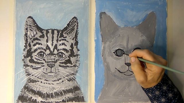 Рисуем котика табби//Гуашь смотреть онлайн