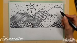 Урок рисования. Рисуем графику.  Горы. Рисуем с детьми.