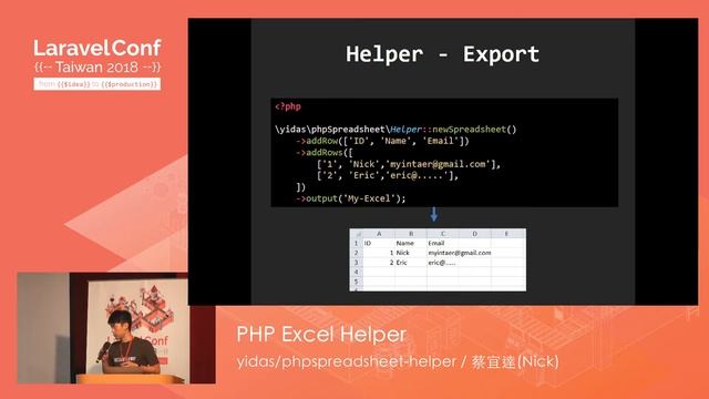 [LaravelConf Taiwan 2018] 蔡宜達 (Nick) - PHP Excel Helper смотреть онлайн