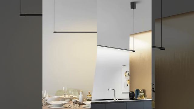 Dazuma_Pendant Lights_Minimalist Long Strip LED Stepless Dimming Black Nordic Chandelier Light смотреть онлайн