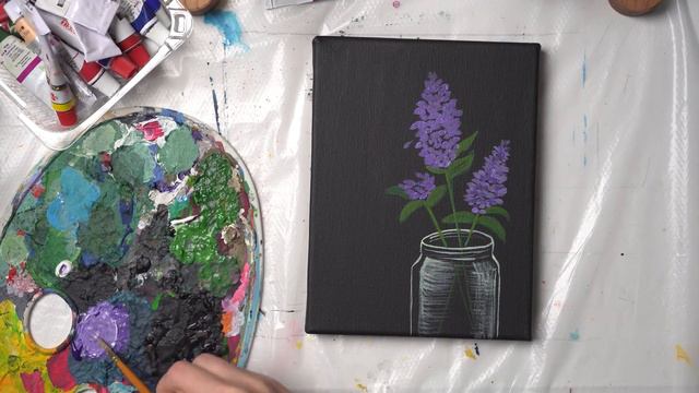 Acrylic painting of Lilac flowers in a glass jar смотреть онлайн