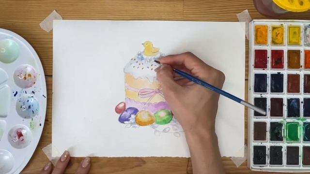 Легкий Пасхальный рисунок акварелью - Пасха | Простая срисовка для начинающих смотреть онлайн