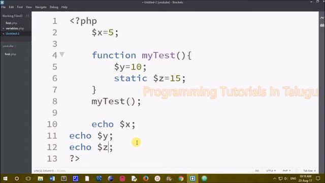 Types of variables in PHP in Telugu || Kotha Abhishek || Global || Local || Static смотреть онлайн