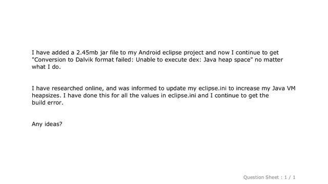 Android : Conversion to Dalvik format failed: Unable to execute dex: Java heap space смотреть онлайн