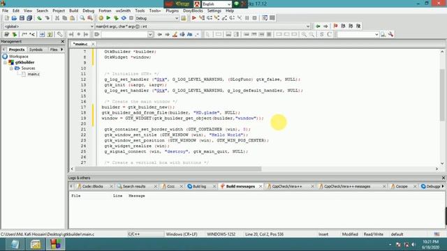 gtk : Codeblock : load glade file with button event смотреть онлайн