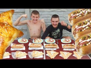 ХОТ-ДОГ САМСА МАКАРОНЫ С КОТЛЕТОЙ КТО БЫСТРЕЕ СЪЕСТ. ПРОИГРАВШИЙ КРАСИТ ГУБЫ ЧИЛИ