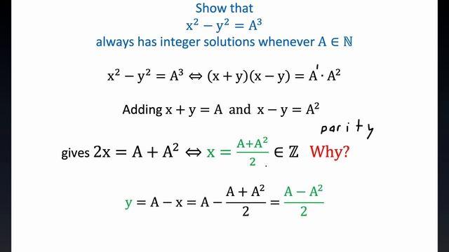 Prove x^2 - y^2 = A^3 has integer solutions for any positive integer A. смотреть онлайн