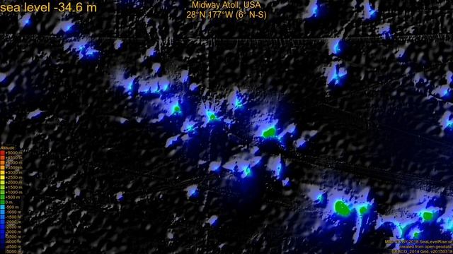 Midway Atoll, USA, sea level rise -135 - 65 m смотреть онлайн