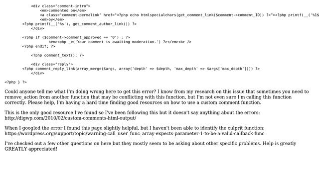 Wordpress: Getting error while trying to use custom comment function смотреть онлайн