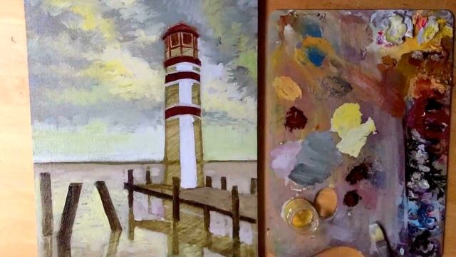 FREE ART Lesson No 13 Seascape With Lighthouse  Oli Painting. Online Art Cours