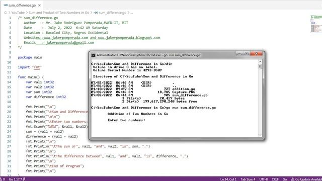 Sum and Difference of Two Numbers in Go смотреть онлайн