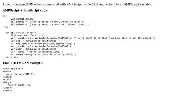 JSON objects from AMPScript to JS and merge them with JS and output it to a AMPScript variable смотреть онлайн