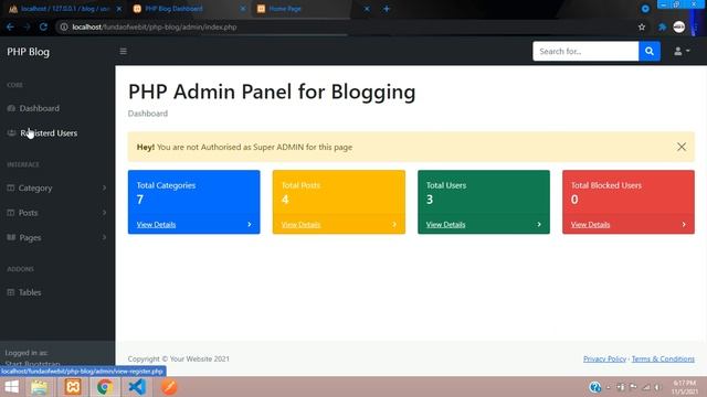 PHP Blog Admin Panel 27: Make Super Admin in php & gives specific roles to admin | Middleware in PH смотреть онлайн