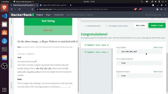 Expresiones Regulares: Matching Anything But A Newline - Hackerrank