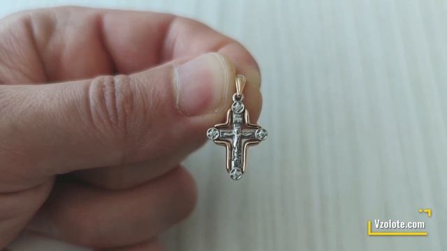 Хрестик золотий з комбінованого золота з цирконієм 501079 смотреть онлайн