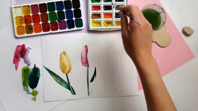 Рисуем акварелью. Акварельные тюльпаны смотреть онлайн