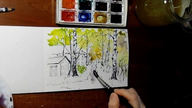 Как нарисовать осенний пейзаж акварелью Цуканова Виктория смотреть онлайн