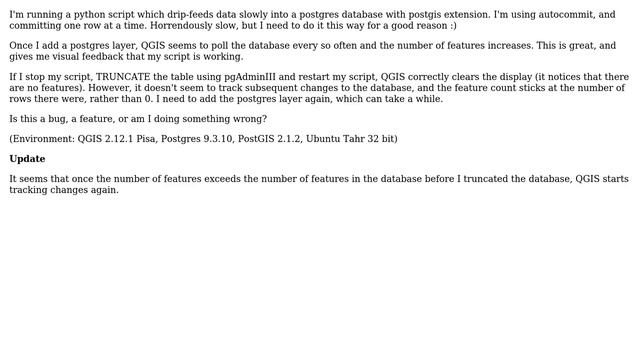 GIS: After truncating a table in postgres, why does qgis lose track of updates/features? смотреть онлайн