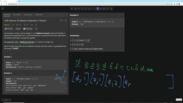 Remove All Adjacent Duplicates in String II - LeetCode 1209 - Python - Stack смотреть онлайн